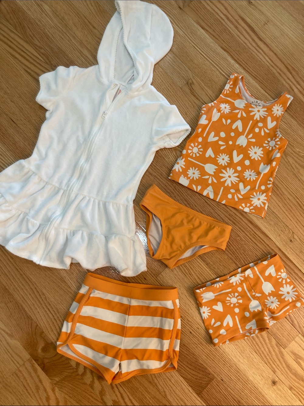 Primary Orange Swim Separates with White Hooded Coverup